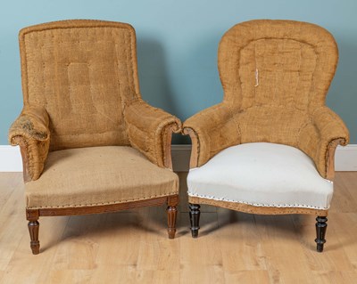 Lot 423 - Two antique armchairs and a stool