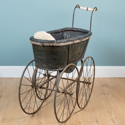 Lot 1346 - A Victorian pram together with a high chair come rocker