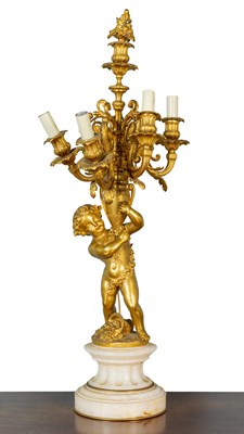 Lot 359 - A gilt five-branch candelabra