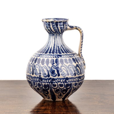 Lot Tin-glazed pottery ewer (possibly Toledo),...