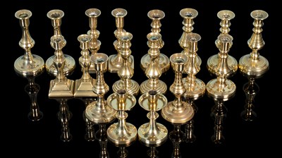 Lot 98 - Collection of antique brass taper sticks