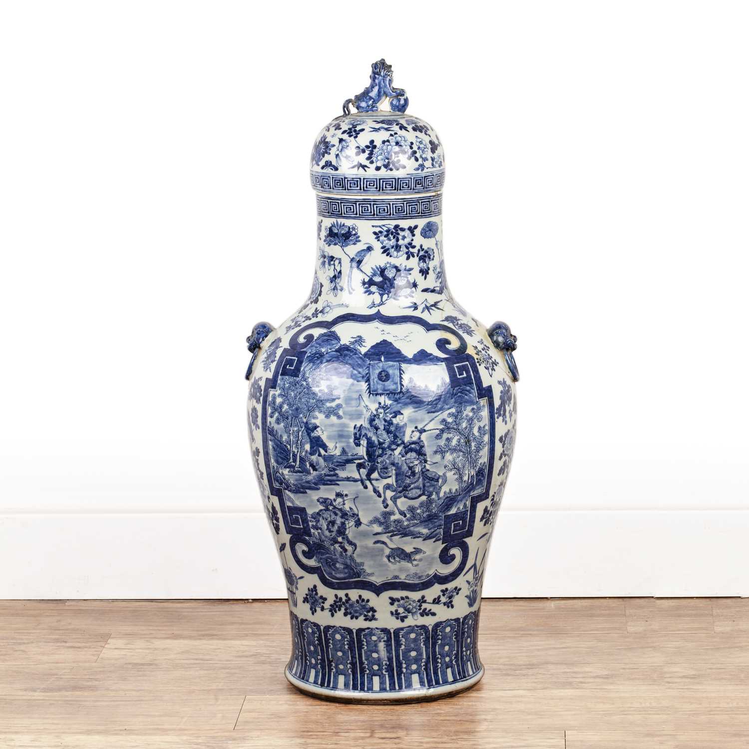Lot 19 - Large blue and white lidded floor vase Chinese,...
