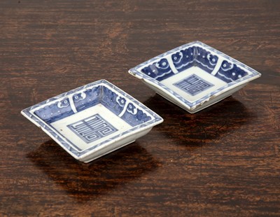 Lot 20 - Pair of blue and white porcelain square dishes...