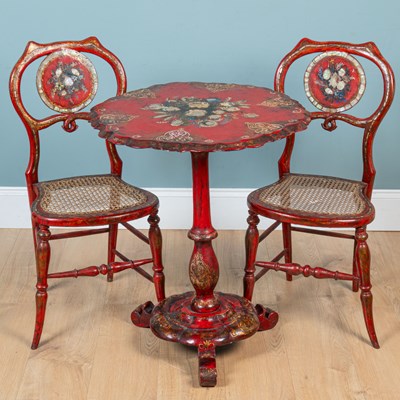 Lot 487 - A Victorian red-lacquered occasional suite