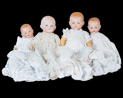 Lot 1312 - Four antique Armand Marseille bisque headed dolls