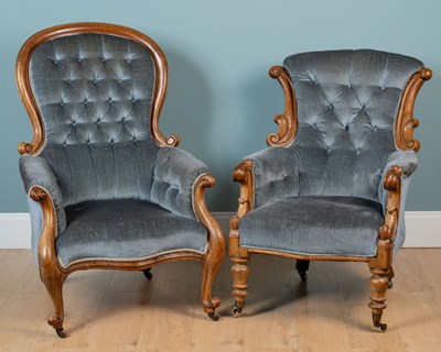 Lot 286 - Two walnut-framed armchairs