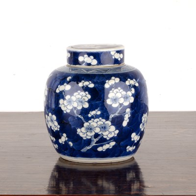 Lot 32 - Blue and white porcelain 'prunus' jar and...
