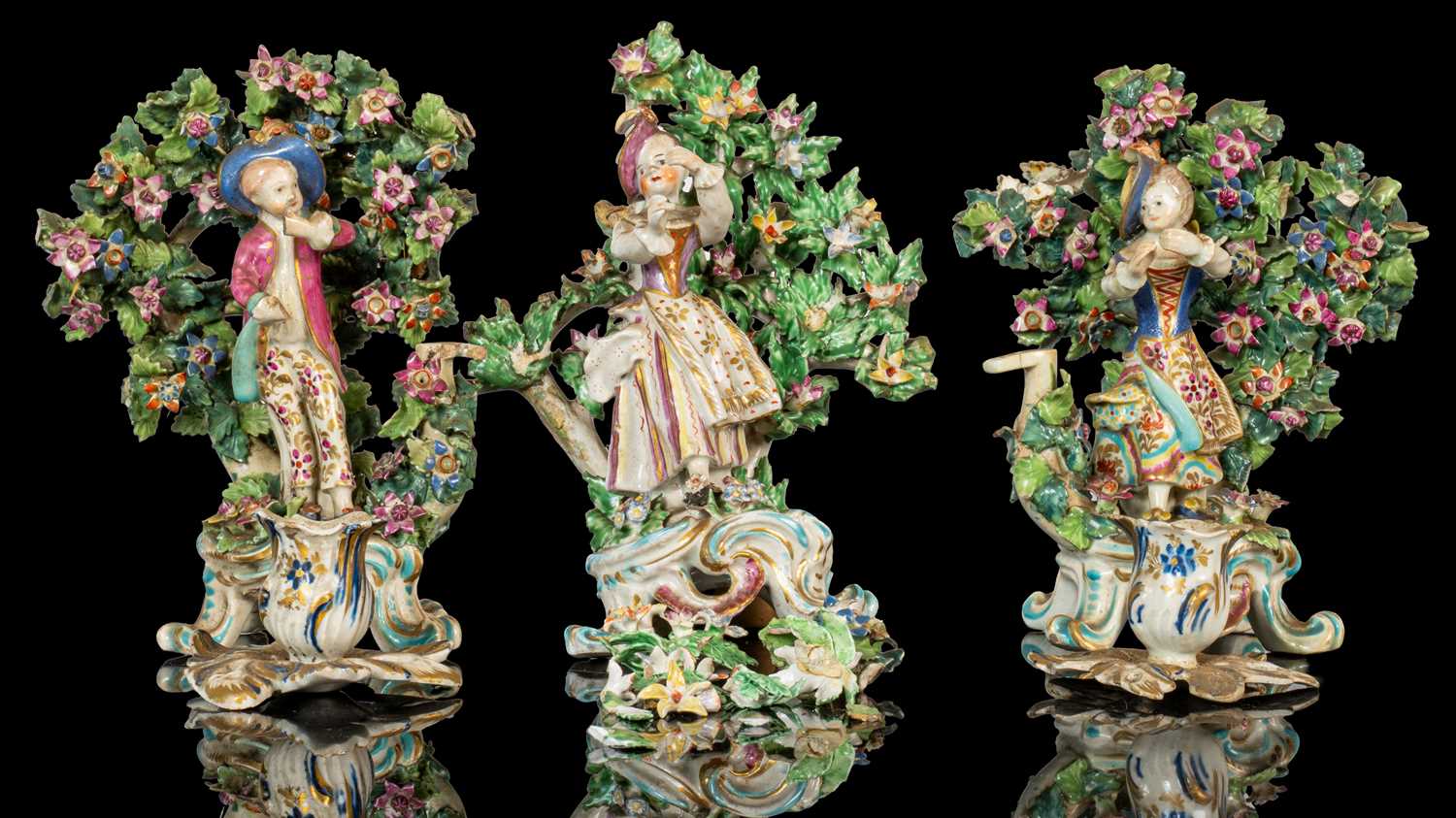 Lot 244 - A group of 18th century Bow porcelain bocage figurial groups
