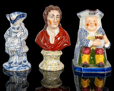Lot 248 - A Staffordshire Pearlware bust of John Locke and two toby jugs