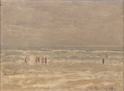 Lot 27 - BB (20th Century School) Beach Scene, 1935 oil...