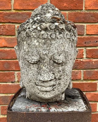 Lot 1086 - An old cast reconstituted stone sculptural head of Buddha