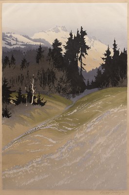 Lot 111 - Oscar Droege (1898-1983)  Landscape coloured...