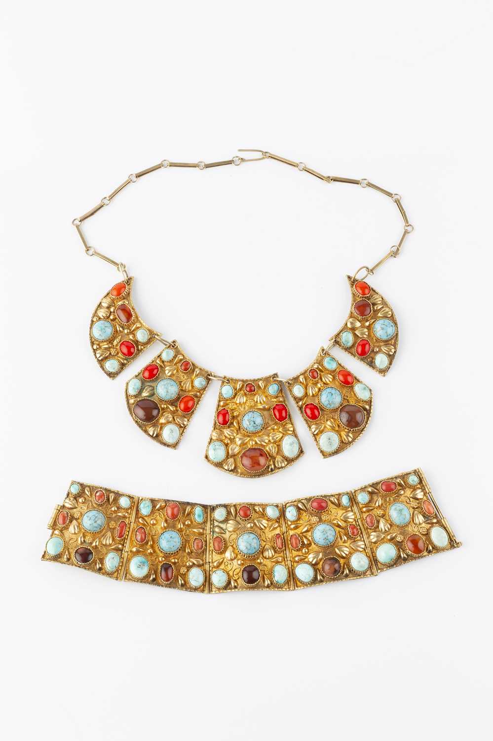 Lot 125 - An Eastern necklace and bracelet suite, each...