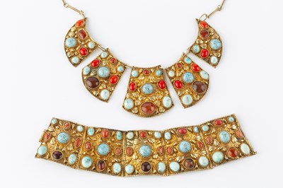 Lot 125 - An Eastern necklace and bracelet suite, each...