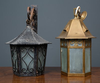 Lot 95 - A brass hanging lantern of octagonal form,...