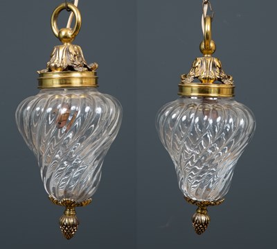 Lot 92 - A pair of antique hanging pendant lights with...