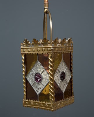 Lot 93 - A stained glass and pressed glass hanging...