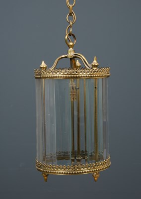 Lot 91 - A gilt metal cylindrical hanging light fitting...