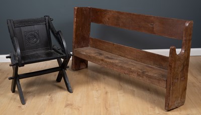 Lot 470 - An antique oak high back pew or bench 171cm...