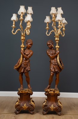 Lot 465 - A pair of six branch floor standing lamps of...
