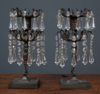 Lot 78 - A pair of antique bronze candlesticks with...