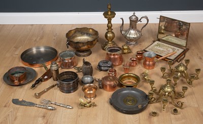 Lot 57 - A quantity of metalware, silver plate, copper,...