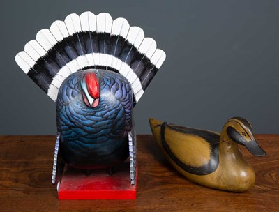 Lot 50 - A carved wooden and painted Turkey, 33cm high,...