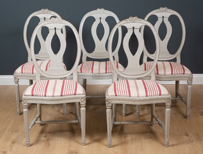 Lot 501 - A set of five grey painted French style dining...