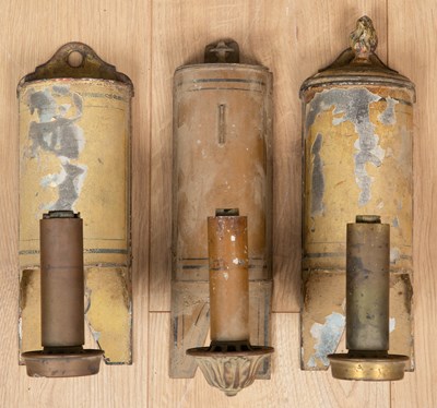 Lot 450 - A pair of 19th century Toleware wall lamps...