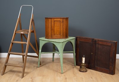 Lot 451 - An old step ladder with chromed hooping handle...