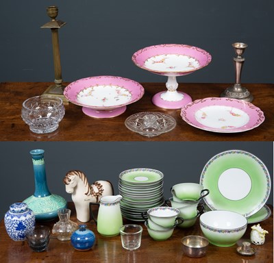 Lot 604 - A Czechoslovakian part green ground tea set...