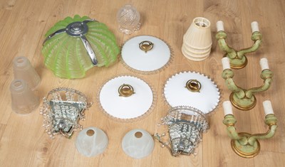Lot 605 - A group of three white glass lampshades with...