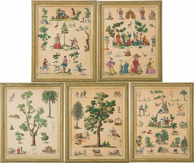 Lot 611 - A set of five collage pictures depicting...