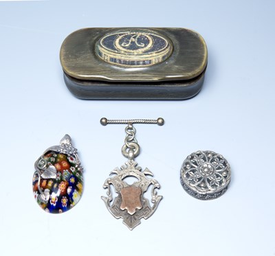 Lot 240 - Selection of items  to include: horn snuff box,...