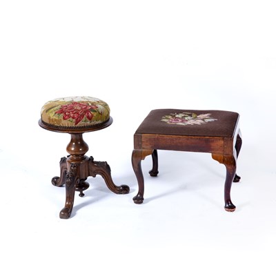 Lot 44 - Oak dressing stool with tapestry drop in seat...