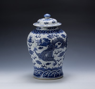 Lot 332 - Blue and white porcelain temple jar and cover...