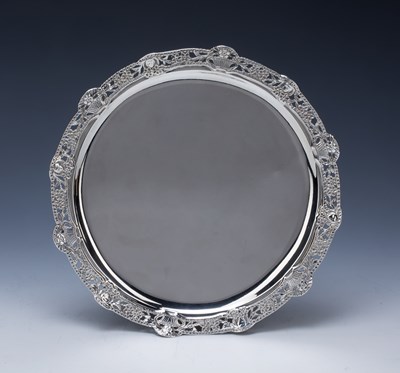 Lot 305 - Victorian silver salver  with pierced floral...