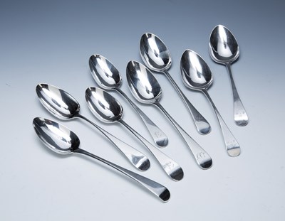 Lot 306 - Eight similar Georgian silver spoons with...