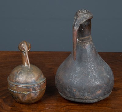 Lot 173 - Two antique copper vessels with stylized bird...