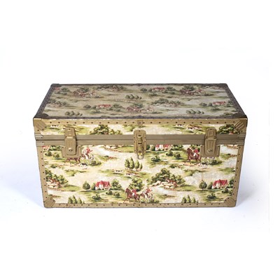 Lot 19 - Large trunk decorated with hunting scenes,...