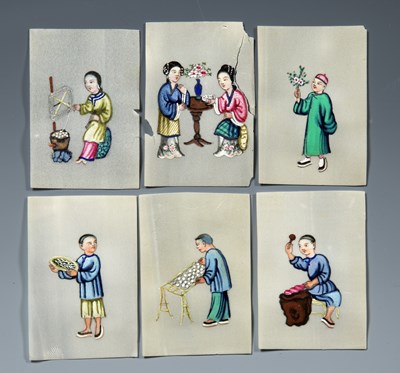 Lot 107 - Six small rice/pith paper pictures Chinese,...