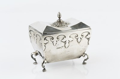 Lot 395 - A silver tea caddy, of shaped rectangular form,...