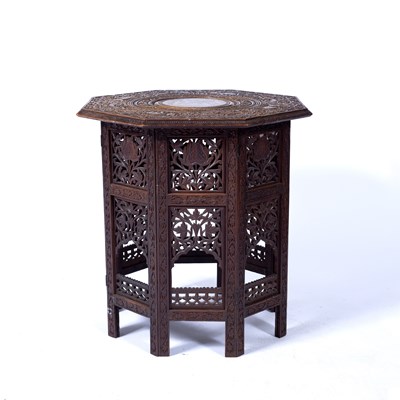 Lot 17 - Carved hardwood Burmese table with hexagonal...