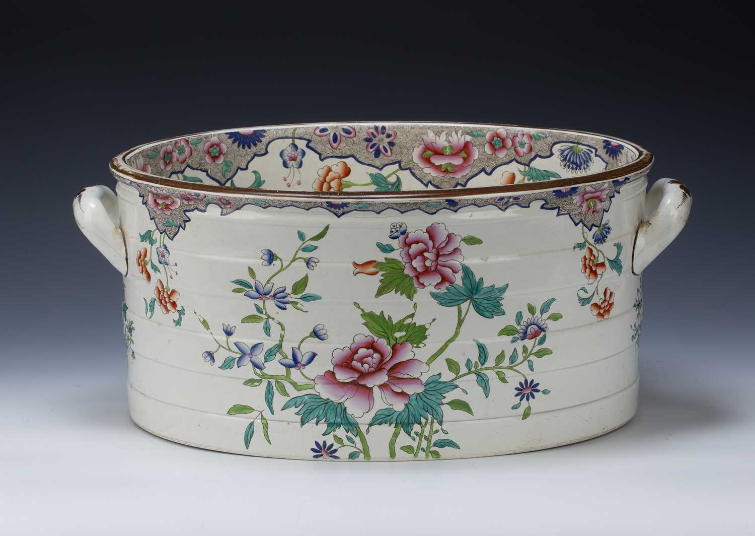 Lot 294 - Oval Spode pottery two handled foot bath circa...