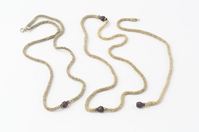 Lot 106 - Three seed pearl necklaces with gem set clasps,...