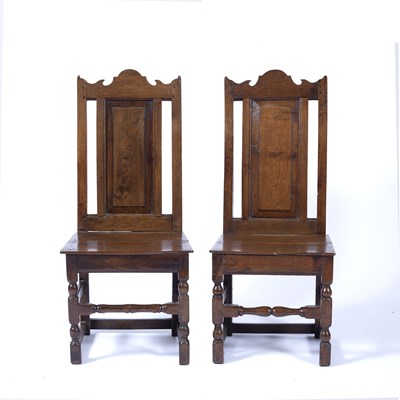 Lot 7 - Pair of oak wainscot chairs 17th Century style...