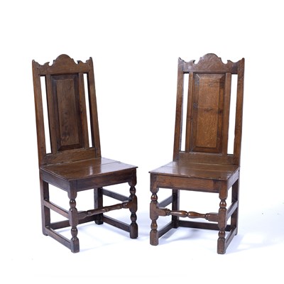 Lot 7 - Pair of oak wainscot chairs 17th Century style...