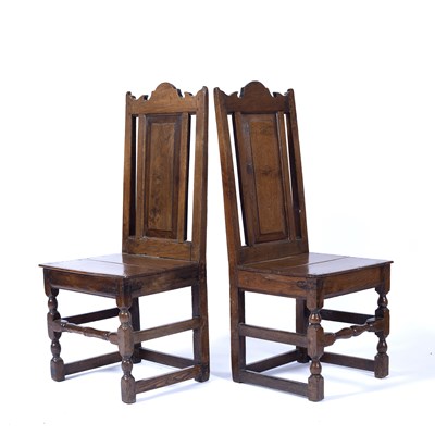 Lot 7 - Pair of oak wainscot chairs 17th Century style...