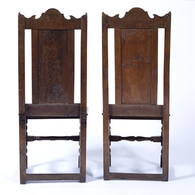 Lot 7 - Pair of oak wainscot chairs 17th Century style...