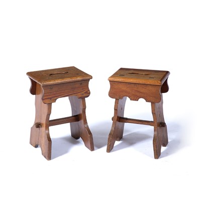 Lot 46 - Pair of pitch pine joint stools of pegged...